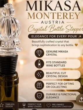 Mikasa Clear Crystal Bottle Stopper with Black Rubber Collar